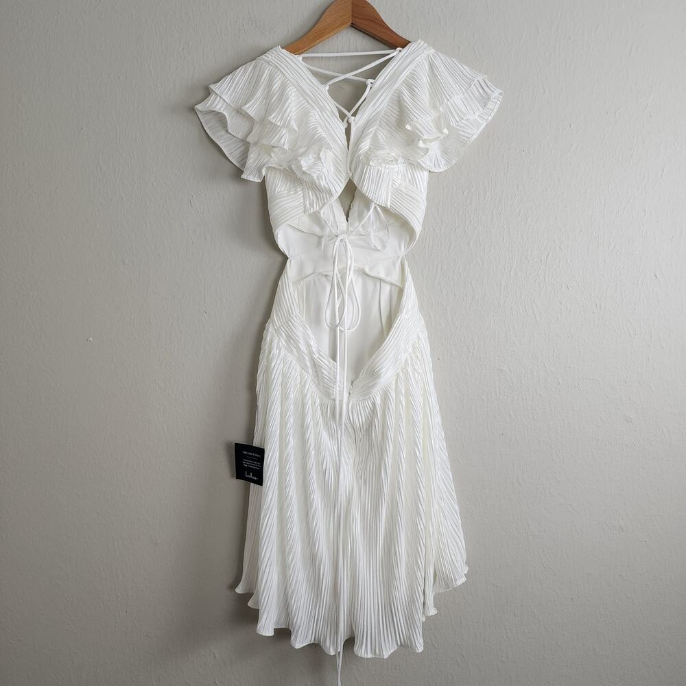 Lulus Captivating Delight White Plisse Satin Mini Dress - Lace-Up Bridal NWT M - Picture 11 of 14